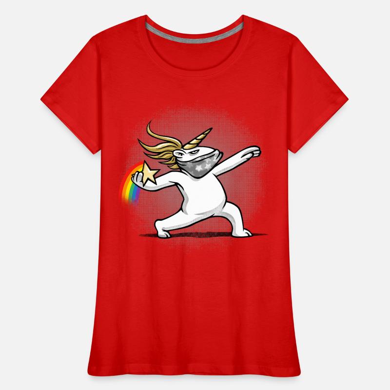 Einhorn wirft einen Regenbogen Frauen Premium Bio T-Shirt