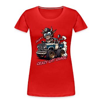 Conception tout-terrain Crazy Cat Chaos - T-shirt bio Premium Femme - rouge - Devant - Mia (176cm)