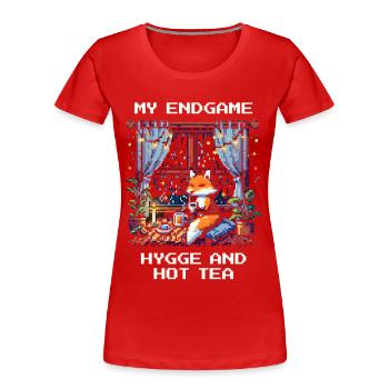 Fin de partie : Hygge et thé chaud - T-shirt bio Premium Femme - rouge - Devant - Mia (176cm)