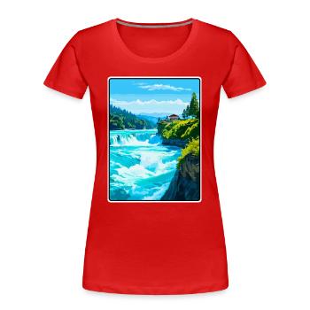 Rheinfälle, Schweiz Reiseplakat Stadtbild - Frauen Premium Bio T-Shirt - Rot - Vorne - Mia (176cm)