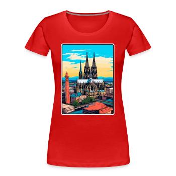 Cathédrale de Cologne, Allemagne, Affichage urbain de voyage - T-shirt bio Premium Femme - rouge - Devant - Mia (176cm)