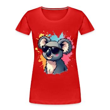 Cool Koala mit Sonnenbrille und Farbexplosion - Frauen Premium Bio T-Shirt - Rot - Vorne - Mia (176cm)