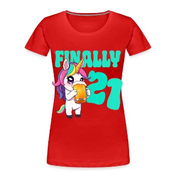 Unicorn Finally 21 - Beer Birthday Unicorn - Women's Premium Organic T-Shirt - red - Front - Mia (176cm)