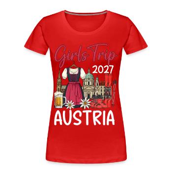 Voyage entre filles 2027 en Autriche - T-shirt bio Premium Femme - rouge - Devant - Mia (176cm)