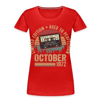 Voiture de collection Octobre 1972 Cadeau d’anniversaire Octobre - T-shirt bio Premium Femme - rouge - Devant - Mia (176cm)