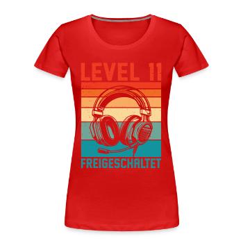 11. Geburtstag Jungen Gamer Level 11 Unlocked - Frauen Premium Bio T-Shirt - Rot - Vorne - Mia (176cm)