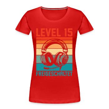 15th Birthday Boys Gamer Level 15 Unlocked - Women's Premium Organic T-Shirt - red - Front - Mia (176cm)