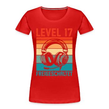 17e anniversaire garçons Gamer niveau 17 débloqué - T-shirt bio Premium Femme - rouge - Devant - Mia (176cm)