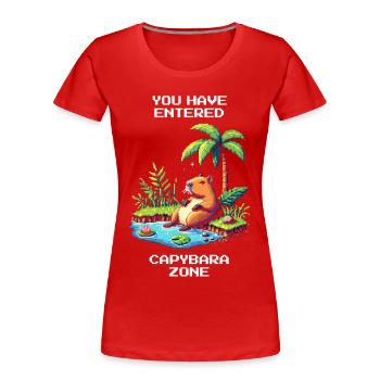 Betritt die Capybara-Zone | Capybara & Chill - Frauen Premium Bio T-Shirt - Rot - Vorne - Mia (176cm)