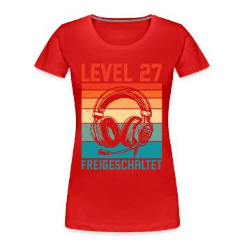 27e anniversaire, joueur niveau 27 débloqué - T-shirt bio Premium Femme - rouge - Devant - Mia (176cm)