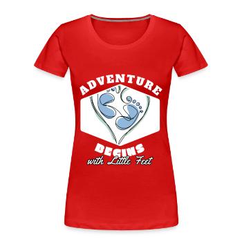 Das Abenteuer beginnt mit dem Geburtsgeschenk der kleinen Füße - Frauen Premium Bio T-Shirt - Rot - Vorne - Mia (176cm)