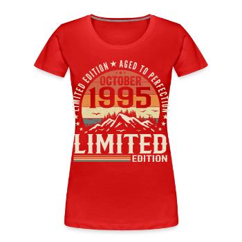 Jahrgang Oktober 1995 - Geschenk Jahrgang Oktober 1995 - Frauen Premium Bio T-Shirt - Rot - Vorne - Mia (176cm)