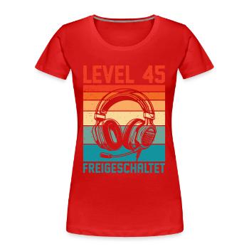 45. Geburtstag Männer Gamer Level 45 Unlocked - Frauen Premium Bio T-Shirt - Rot - Vorne - Mia (176cm)