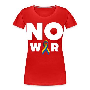 No War Text mit ukrainischer Solidaritätsschleife - Frauen Premium Bio T-Shirt - Rot - Vorne - Mia (176cm)