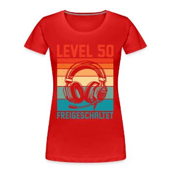 50. Geburtstag Männer Gamer Level 50 Unlocked - Frauen Premium Bio T-Shirt - Rot - Vorne - Mia (176cm)