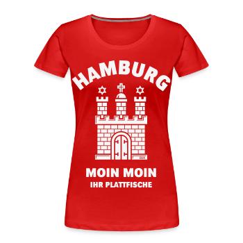 Hamburg – Moin Moin Ihr Plattfische Plattdeutsch W - Frauen Premium Bio T-Shirt - Rot - Vorne - Mia (176cm)