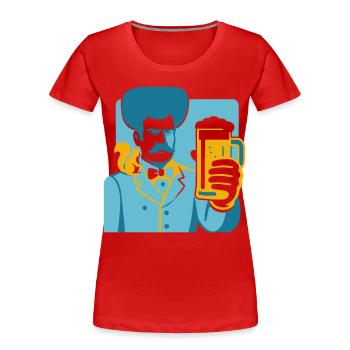 Retro hero with beer glass motif - Women's Premium Organic T-Shirt - red - Front - Mia (176cm)