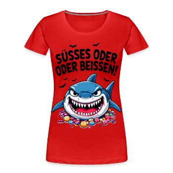 Bonbons requins pour Halloween, des bonbons ou un sort - T-shirt bio Premium Femme - rouge - Devant - Mia (176cm)