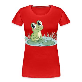 Cute frog on water lily - Women's Premium Organic T-Shirt - red - Front - Mia (176cm)