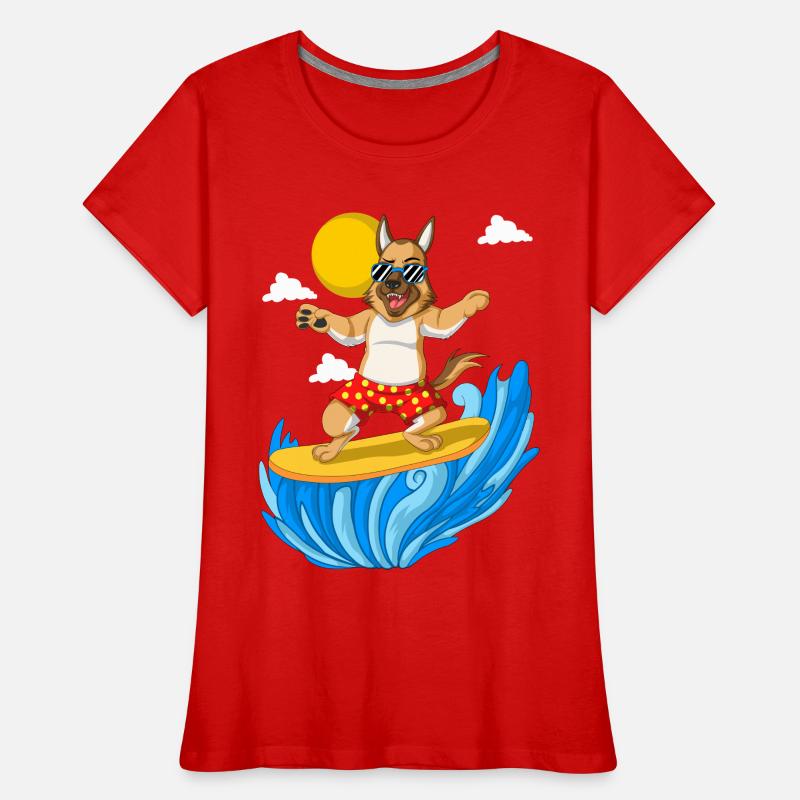 Surfender Deutscher Schäferhund Frauen Premium Bio T-Shirt