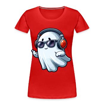 Fantôme d’Halloween avec lunettes de soleil et écouteurs - T-shirt bio Premium Femme - rouge - Devant - Mia (176cm)