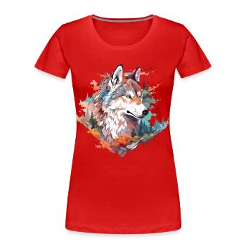 Wolf Wolf's Head Forest Nature Mountains Wilderness Colorful - Women's Premium Organic T-Shirt - red - Front - Mia (176cm)