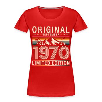 55e anniversaire Original septembre 1970 - T-shirt bio Premium Femme - rouge - Devant - Mia (176cm)