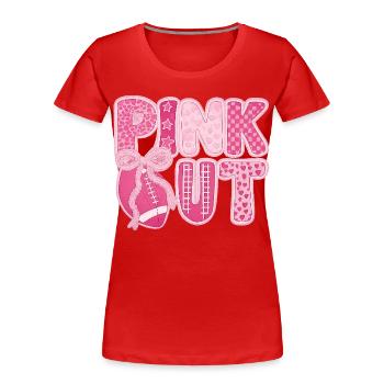 Pink Out Breast Cancer Football - Women's Premium Organic T-Shirt - red - Front - Mia (176cm)