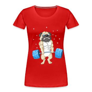 Mops Gewichtheben Fitnessstudio - Frauen Premium Bio T-Shirt - Rot - Vorne - Mia (176cm)