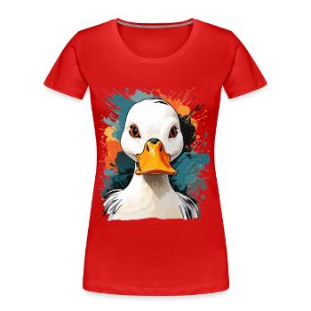 Ausdrucksstarker Gänseporträt mit Farbexplosionen - Frauen Premium Bio T-Shirt - Rot - Vorne - Mia (176cm)