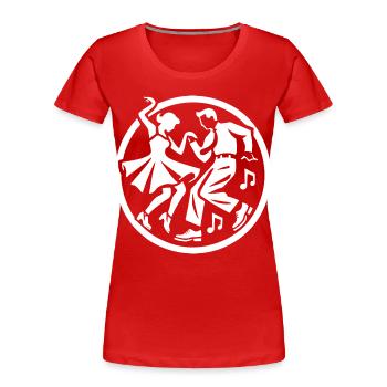 Rock ’n’ Roll Silhouetten Design - Frauen Premium Bio T-Shirt - Rot - Vorne - Mia (176cm)