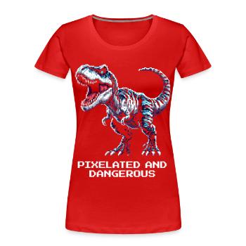 Pixélisé et dangereux | Dinosaure - T-shirt bio Premium Femme - rouge - Devant - Mia (176cm)