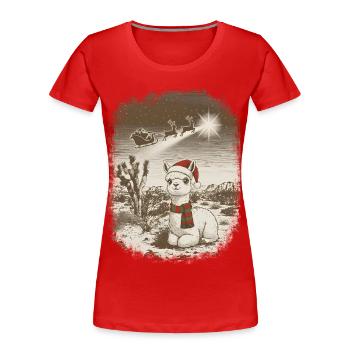 Süßes Weihnachts-Alpaka + Santa + Rentierschlitten - Frauen Premium Bio T-Shirt - Rot - Vorne - Mia (176cm)