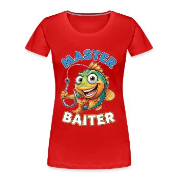 Master Baiter – Funny Angler Saying - Women's Premium Organic T-Shirt - red - Front - Mia (176cm)