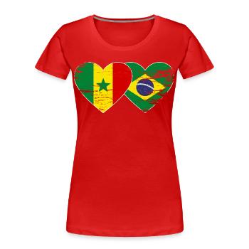 Sénégal Brésil Drapeau Mains Coeur Forme Utilisé - T-shirt bio Premium Femme - rouge - Devant - Mia (176cm)