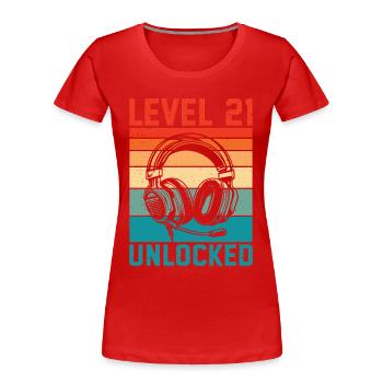 Level 21 freigeschaltet – 21 Jahre Gaming-Geschenk - Frauen Premium Bio T-Shirt - Rot - Vorne - Mia (176cm)