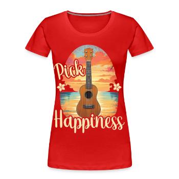 Pick Happiness! Ukulele Sunset - Frauen Premium Bio T-Shirt - Rot - Vorne - Mia (176cm)