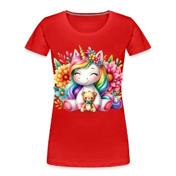 Rainbow Unicorn Floral Dream - Women's Premium Organic T-Shirt - red - Front - Mia (176cm)