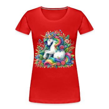 Fleur de licorne à crinière arc-en-ciel - T-shirt bio Premium Femme - rouge - Devant - Mia (176cm)