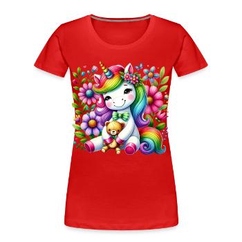 Rainbow Unicorn Floral Dream - Women's Premium Organic T-Shirt - red - Front - Mia (176cm)