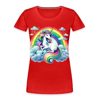 Rainbow Unicorn on Clouds - Women's Premium Organic T-Shirt - red - Front - Mia (176cm)