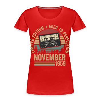 Novembre 1959 - T-shirt bio Premium Femme - rouge - Devant - Mia (176cm)