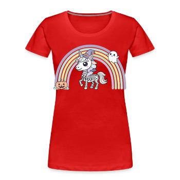 BOHO Skelett‑Einhorn mit Regenbogen – Halloween  - Frauen Premium Bio T-Shirt - Rot - Vorne - Mia (176cm)