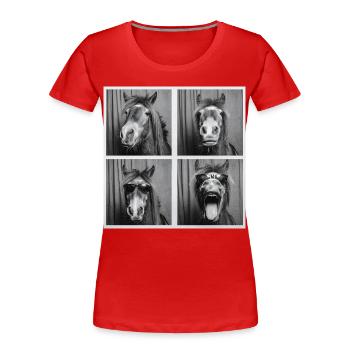 Lustig Pferd Pony Sonnenbrille Fotobox - Frauen Premium Bio T-Shirt - Rot - Vorne - Mia (176cm)