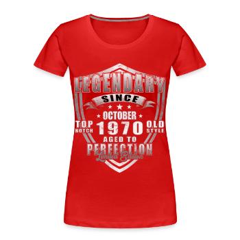 Octobre 1970 Vinatge Rétro Cadeau d’Anniversaire - T-shirt bio Premium Femme - rouge - Devant - Mia (176cm)