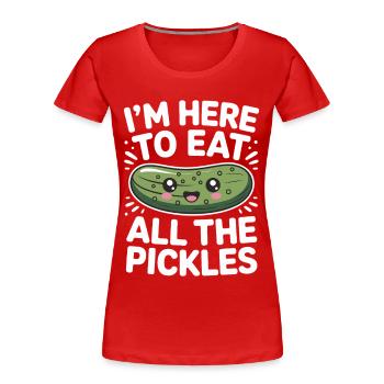 Concombre Kawaii ici pour manger tous les cornichons - T-shirt bio Premium Femme - rouge - Devant - Mia (176cm)