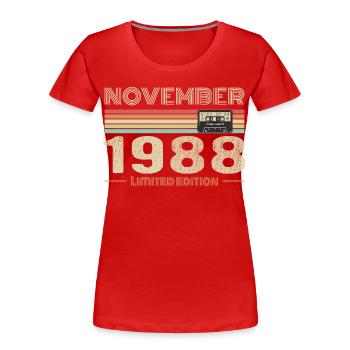 November 1988 Vintage Birthday Retro Tee - T-shirt bio Premium Femme - rouge - Devant - Mia (176cm)