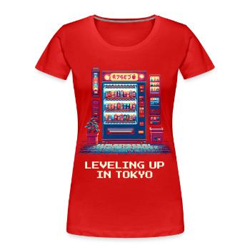 Level Up in Tokio | Japan Reise Otaku - Frauen Premium Bio T-Shirt - Rot - Vorne - Mia (176cm)