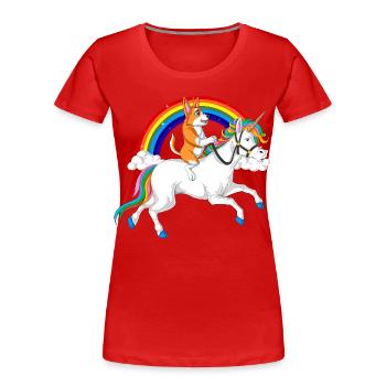 Corgi reitet Einhorn - Frauen Premium Bio T-Shirt - Rot - Vorne - Mia (176cm)
