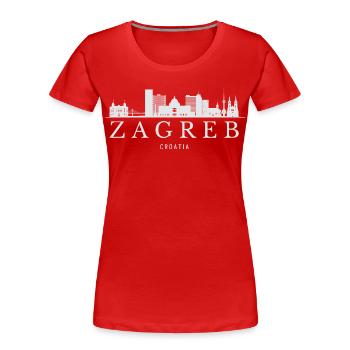 Zagreber Skyline, Zagreb, Kroatien - Frauen Premium Bio T-Shirt - Rot - Vorne - Mia (176cm)